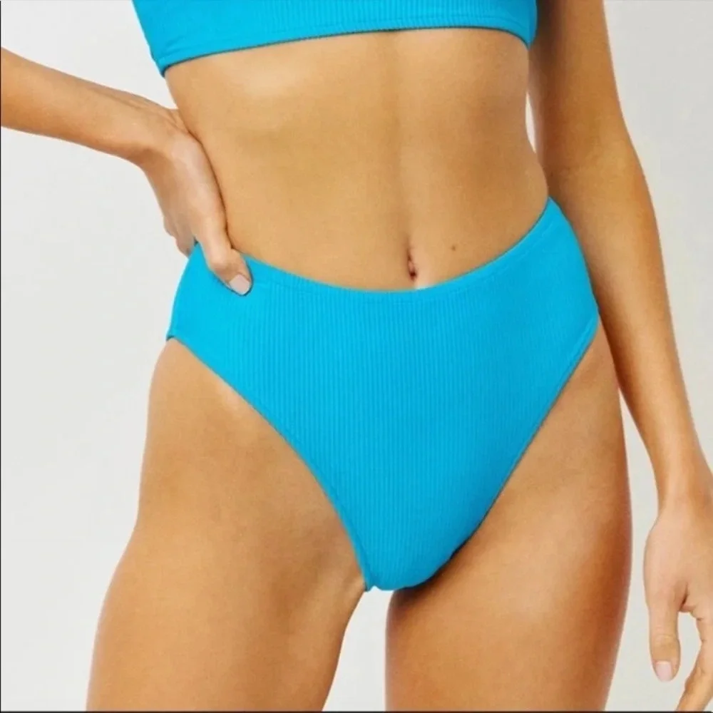 NWOT Frankie’s Bikinis high waisted high leg cut ribbed bottoms 12536